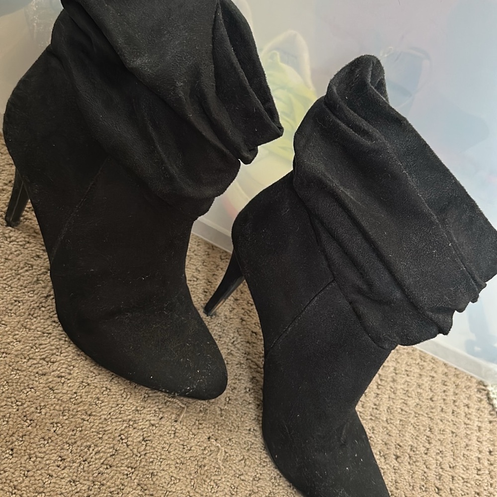 Black Suede Heeled Boots with Stiletto Heel